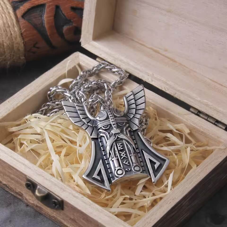 Viking Stainless Steel Thor's Hammer Wing Necklace