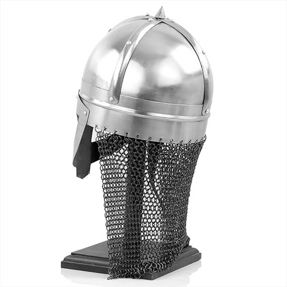 Viking Steel War Helm with Face Guard and Chainmail Aventail