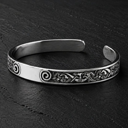 Viking Sterling Silver Cuff Bracelet | Celtic Spiral Knotwork