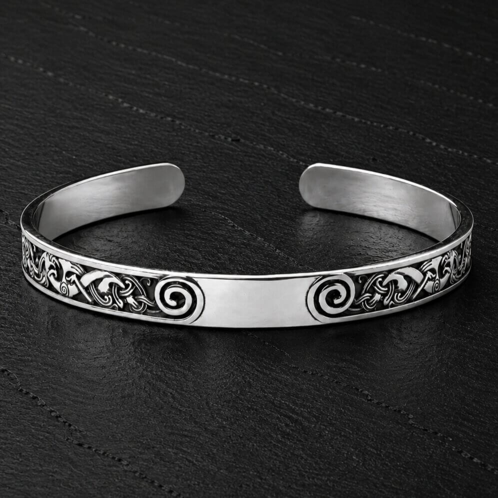 Viking Sterling Silver Cuff Bracelet | Celtic Spiral Knotwork