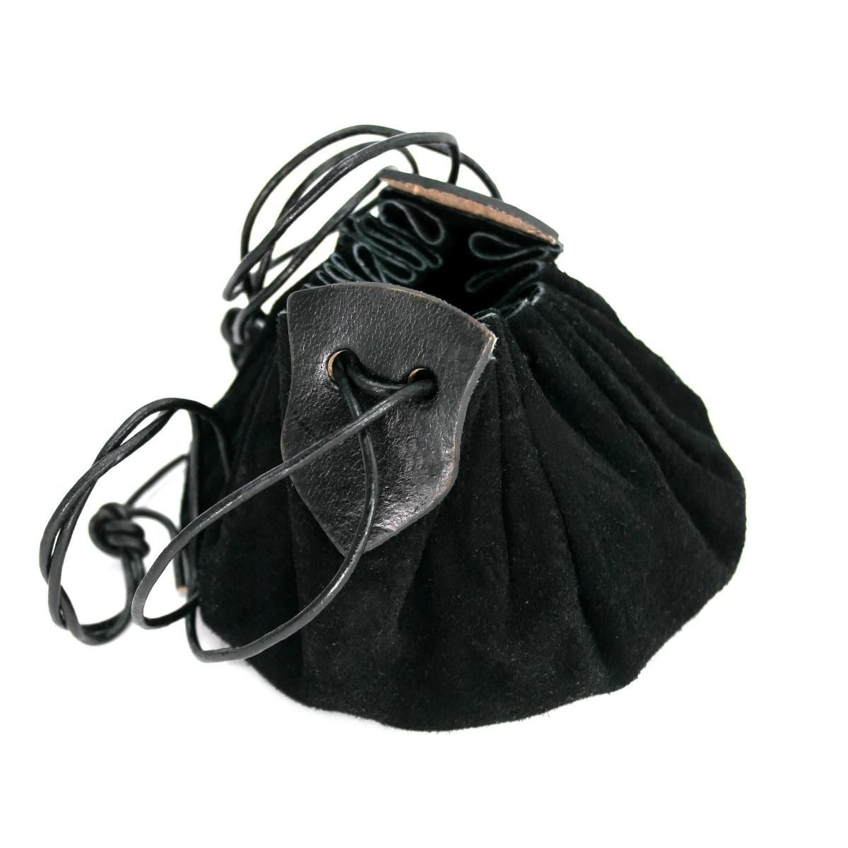 Handcrafted Black Viking Suede Pouch | Drawstring Closure