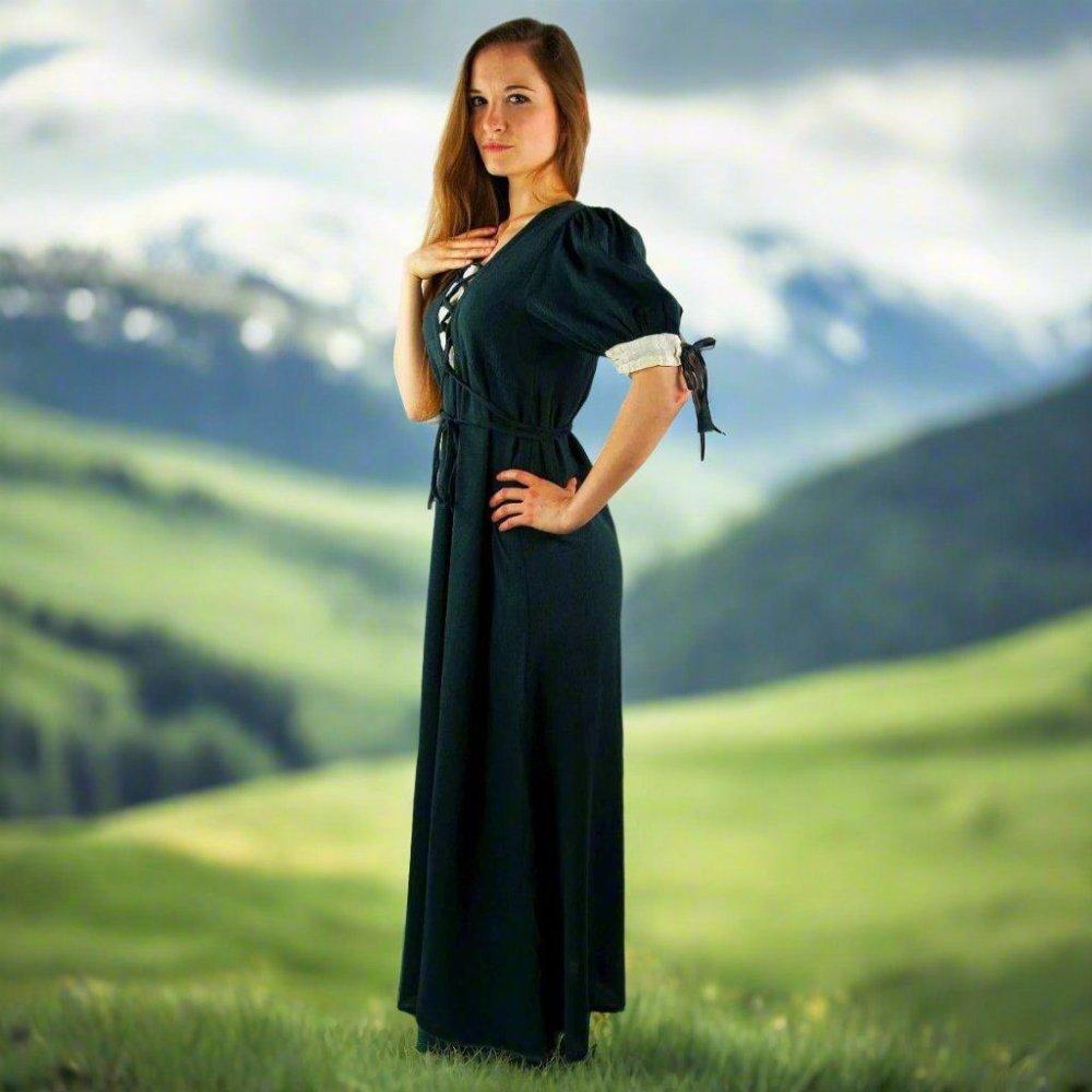 Viking Dress in Green with Laced Front and Sleeves - Summer Cotton 5XL