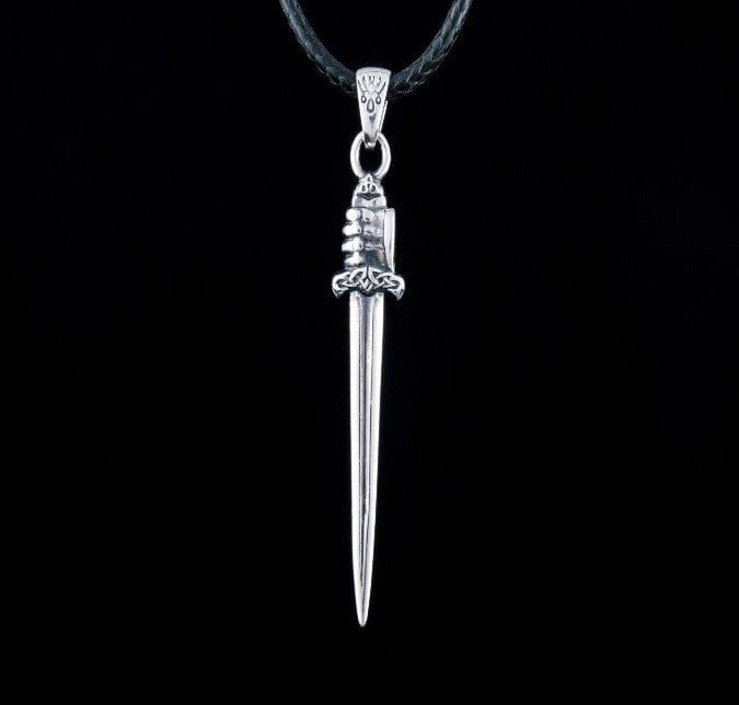 Viking Sword with Hand Pendant Sterling Silver Norse Jewelry-2
