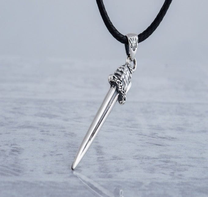 Viking Sword with Hand Pendant Sterling Silver Norse Jewelry-3