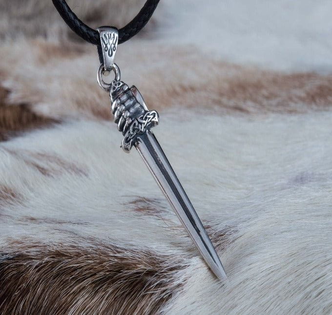 Viking Sword with Hand Pendant Sterling Silver Norse Jewelry-5