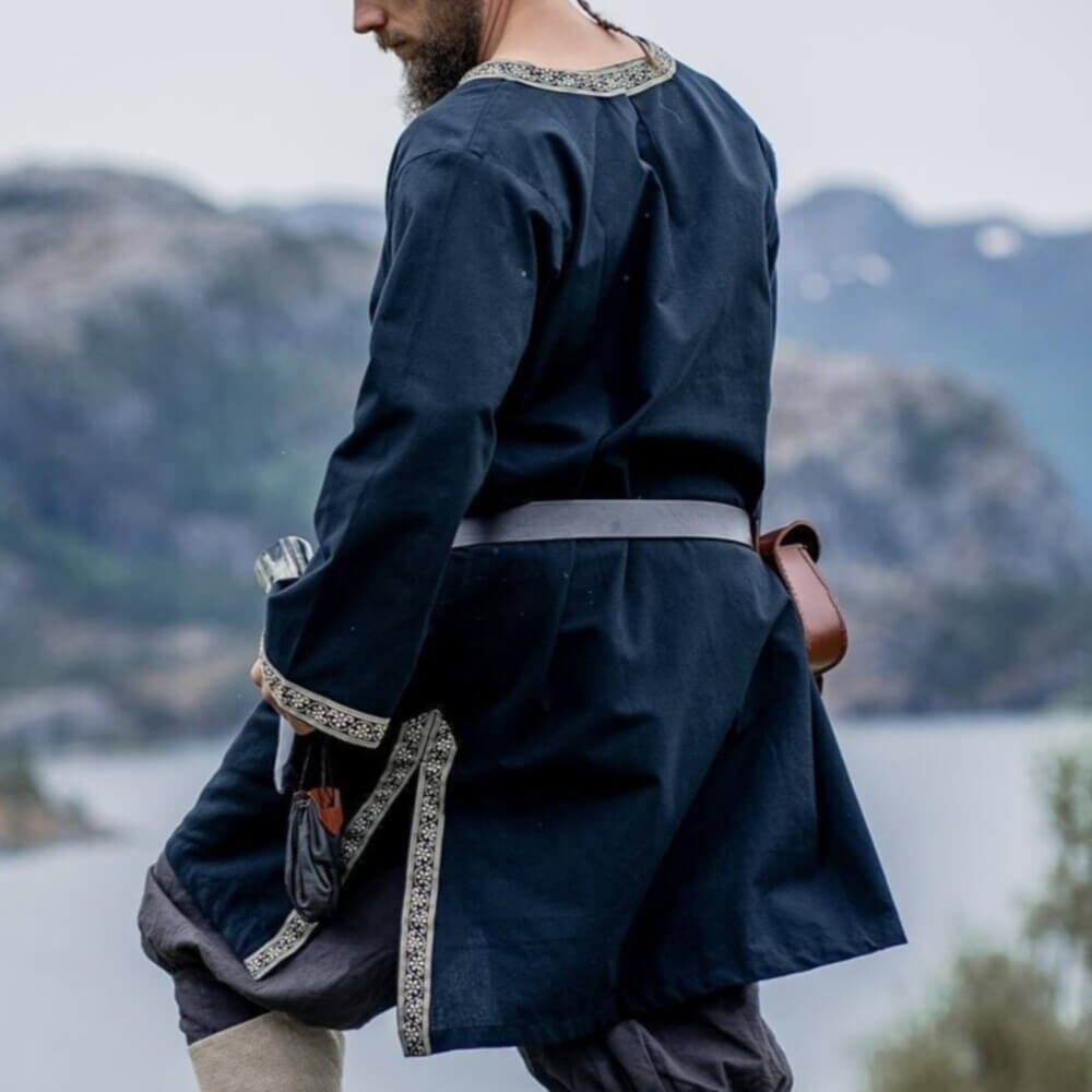 black viking tunic with embroidery border 