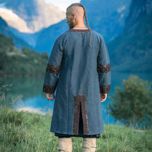 NEW Viking Tunic - Blue with Ornate Leather Trim
