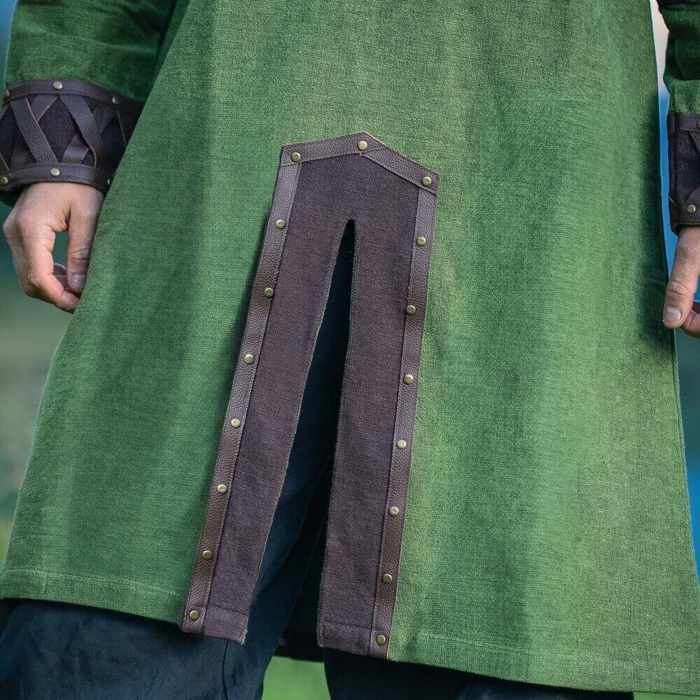 NEW Viking Tunic - Green with Ornate Leather Trim