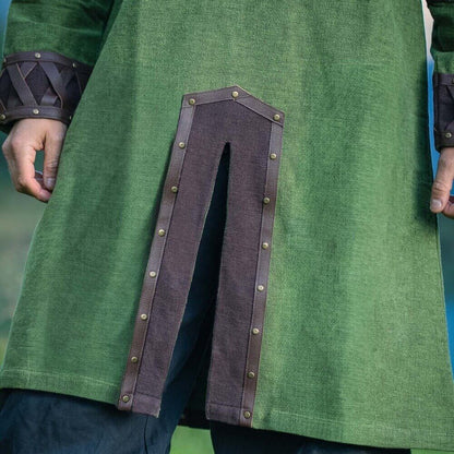 NEW Viking Tunic - Green with Ornate Leather Trim