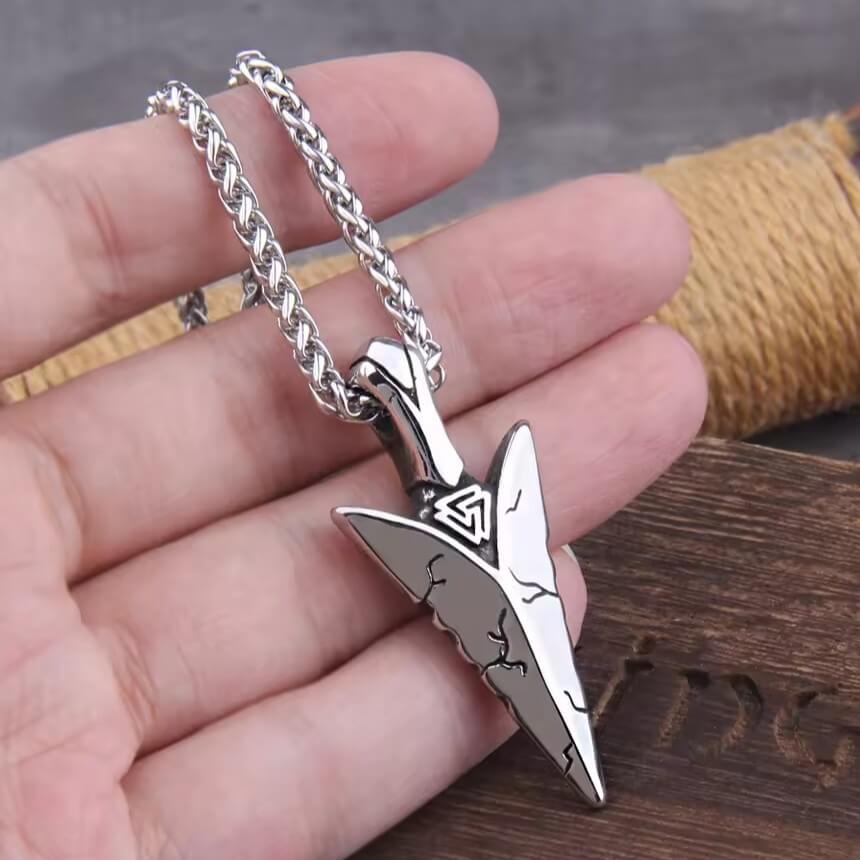 Viking Tyr Arrowhead Pendant Necklace | Valknut Design