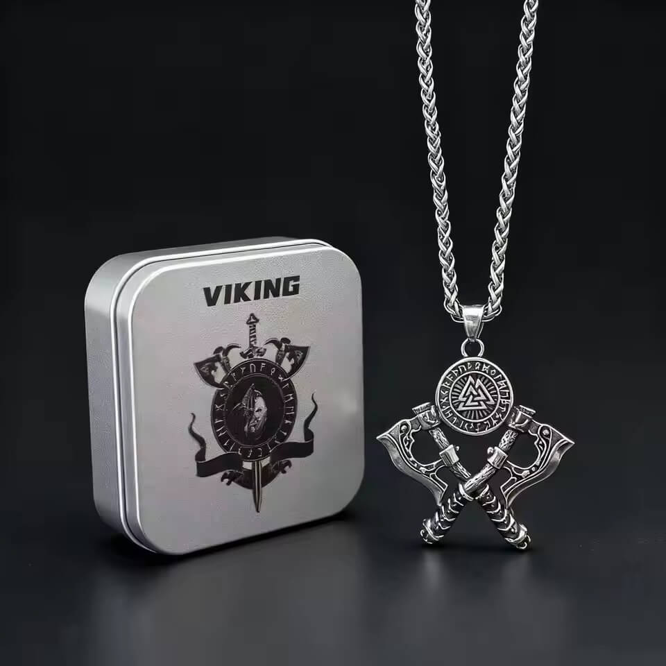 Viking Valknut Axe Necklace