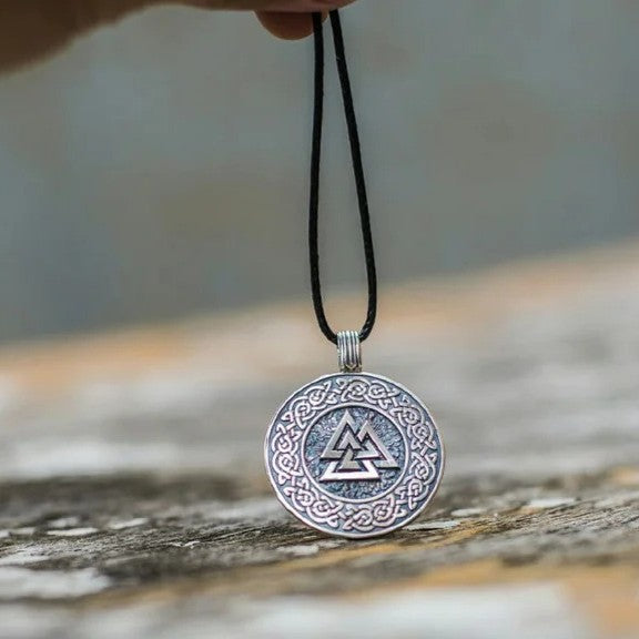 Viking Valknut Celtic Knot Pendant on Black Cord