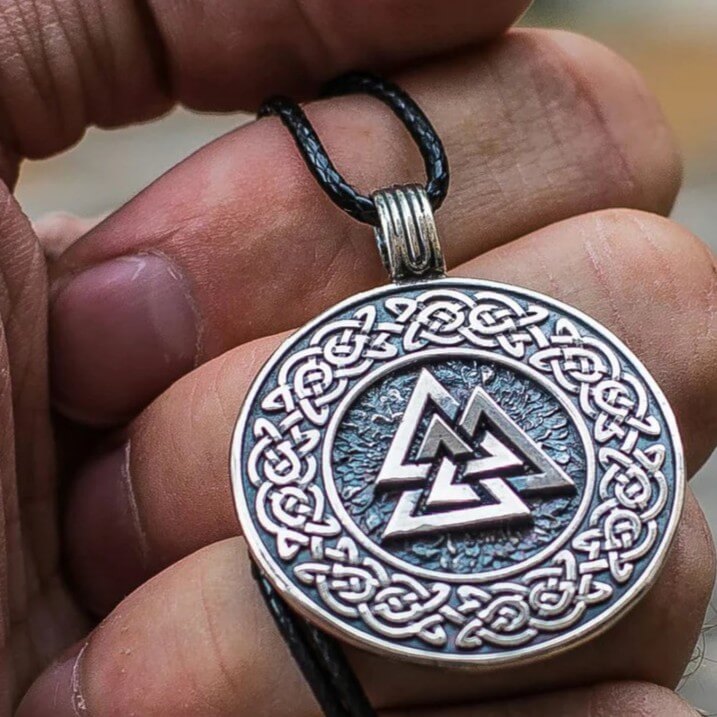 Viking Valknut Celtic Knot Pendant on Black Cord