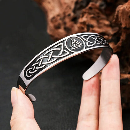 Viking Valknut Celtic Knot Stainless Steel Cuff Bracelet