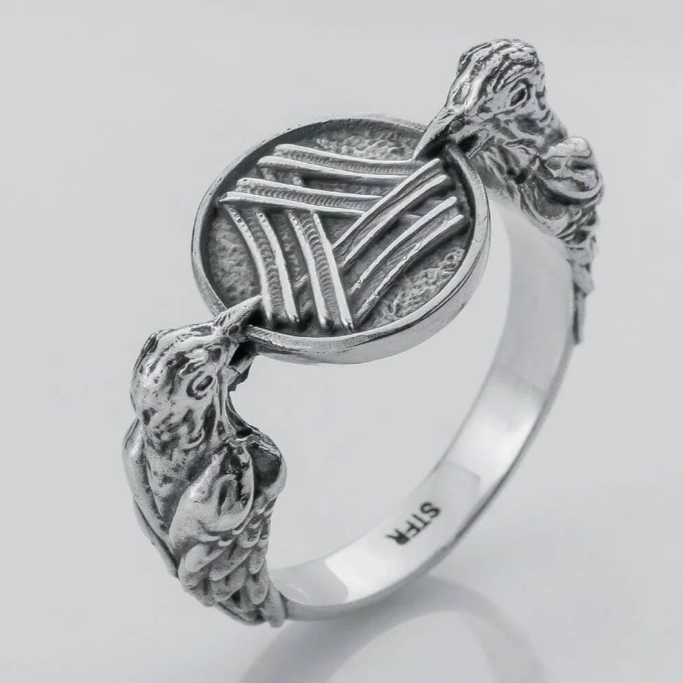 Viking Valknut Huginn Muninn Silver Ring