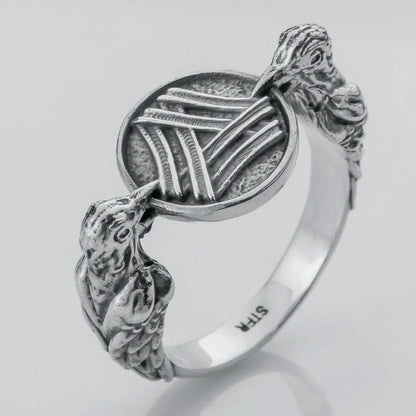 Viking Valknut Huginn Muninn Silver Ring