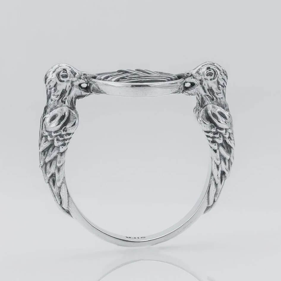 Viking Valknut Huginn Muninn Silver Ring