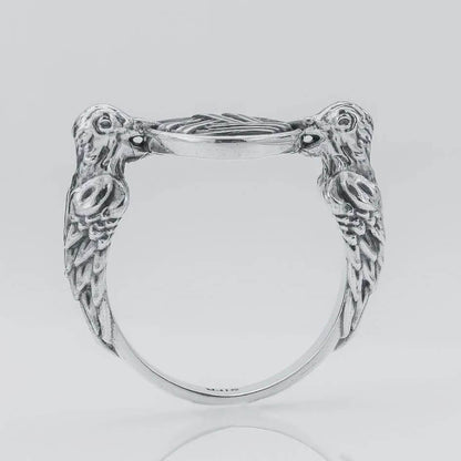 Viking Valknut Huginn Muninn Silver Ring