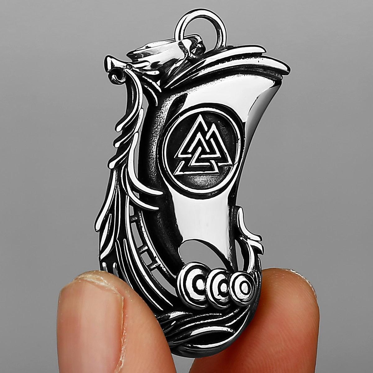 Viking Valknut Longboat Pendant Necklace-3