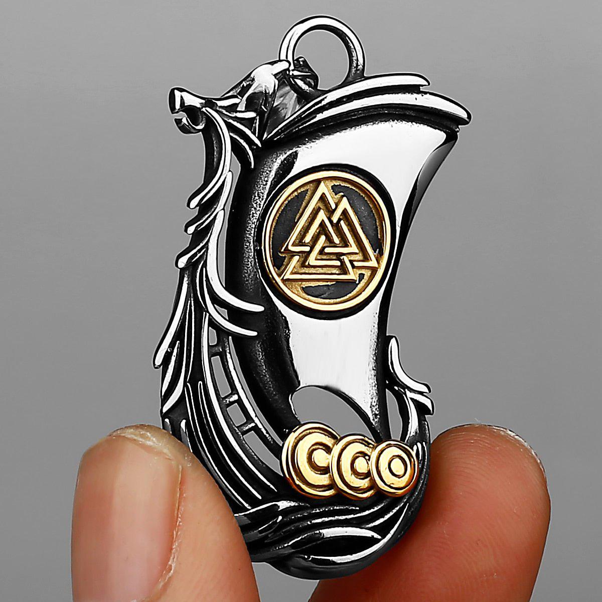 Viking Valknut Longboat Pendant Necklace-4