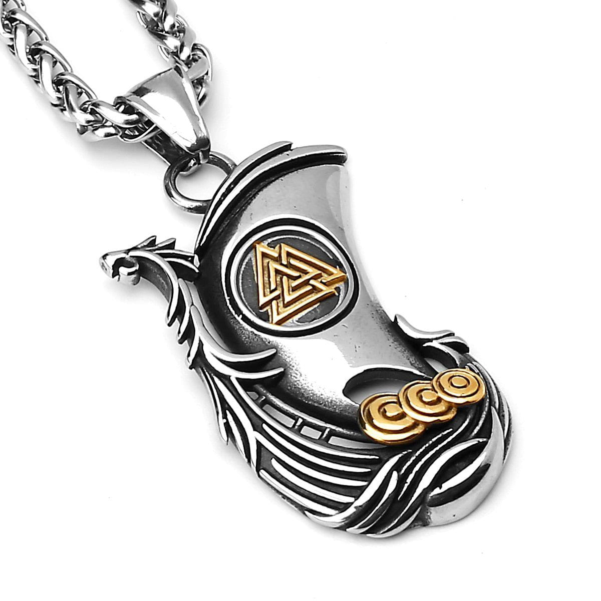 Viking Valknut Longboat Pendant Necklace-5