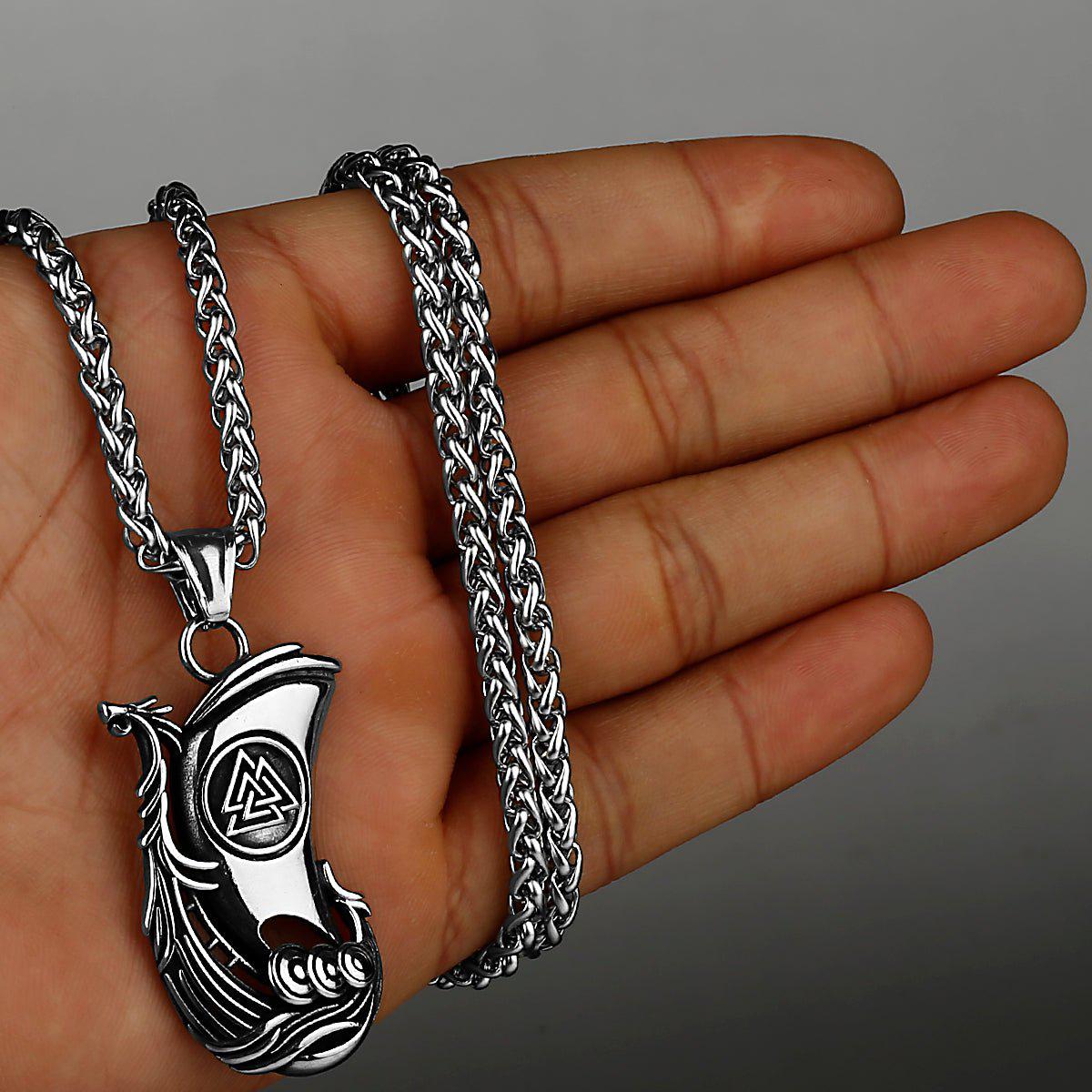 Viking Valknut Longboat Pendant Necklace-6