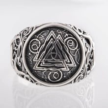 Viking Valknut Ornamental Silver Signet Ring