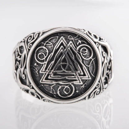 Viking Valknut Ornamental Silver Signet Ring