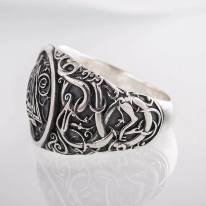 Viking Valknut Ornamental Silver Signet Ring