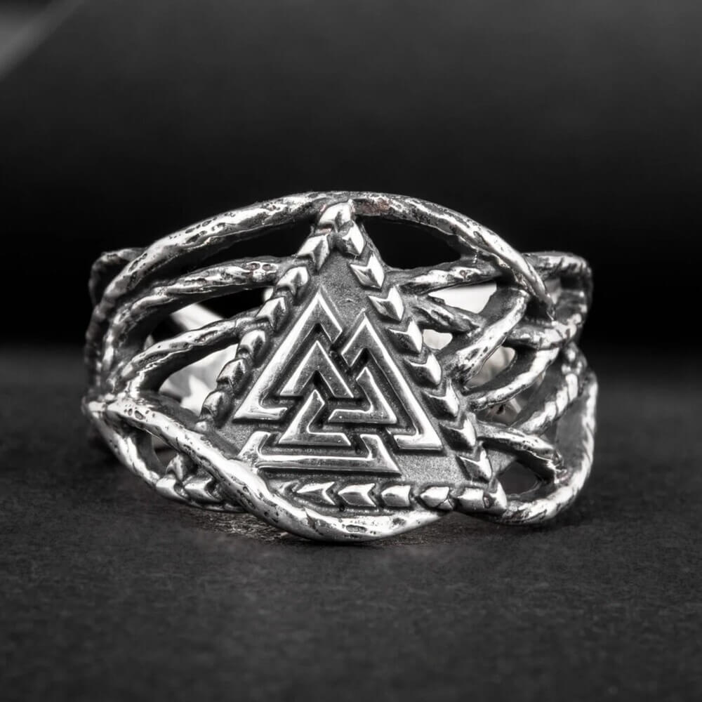 Viking Valknut Raven Claw Silver Ring