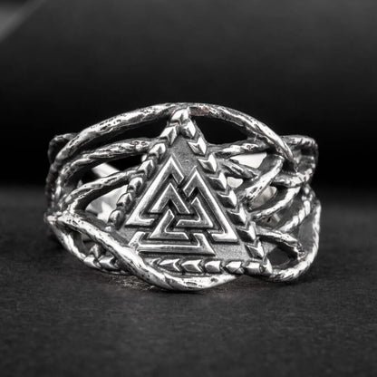 Viking Valknut Raven Claw Silver Ring