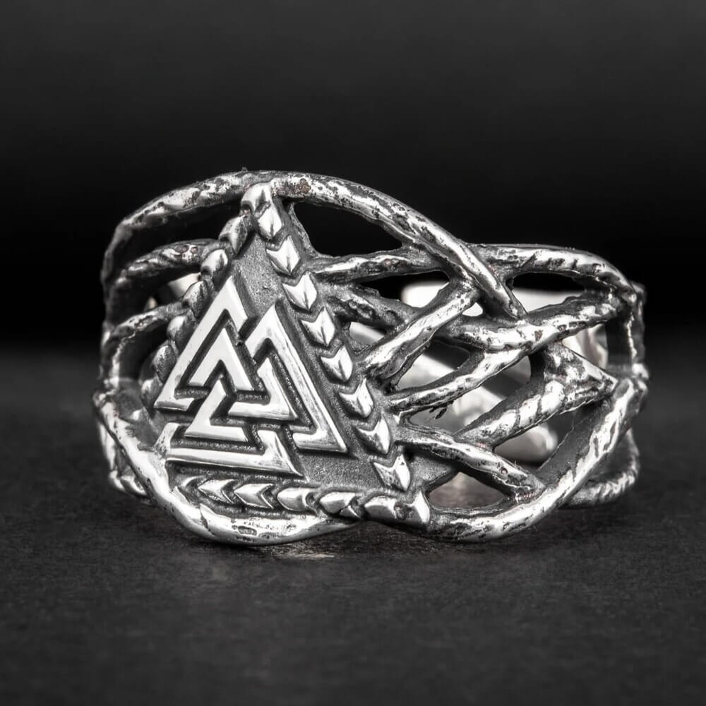 Viking Valknut Raven Claw Silver Ring