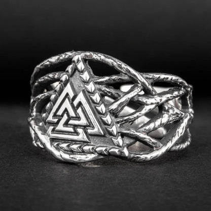 Viking Valknut Raven Claw Silver Ring