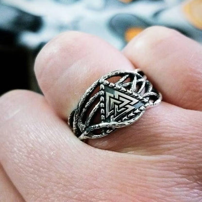 Viking Valknut Raven Claw Silver Ring