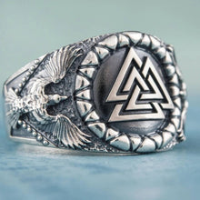 Viking Valknut Raven Silver Statement Ring