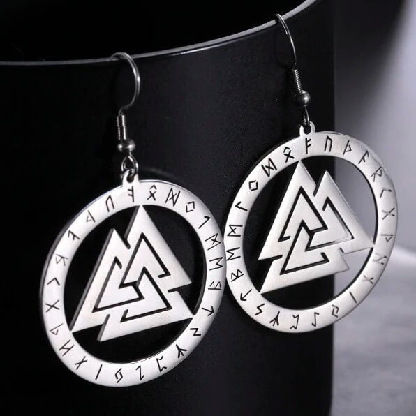 Viking Valknut Rune Circle Stainless Steel Earrings