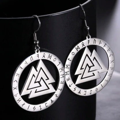 Viking Valknut Rune Circle Stainless Steel Earrings