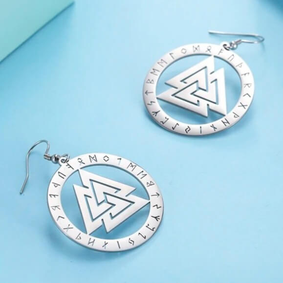 Viking Valknut Rune Circle Stainless Steel Earrings