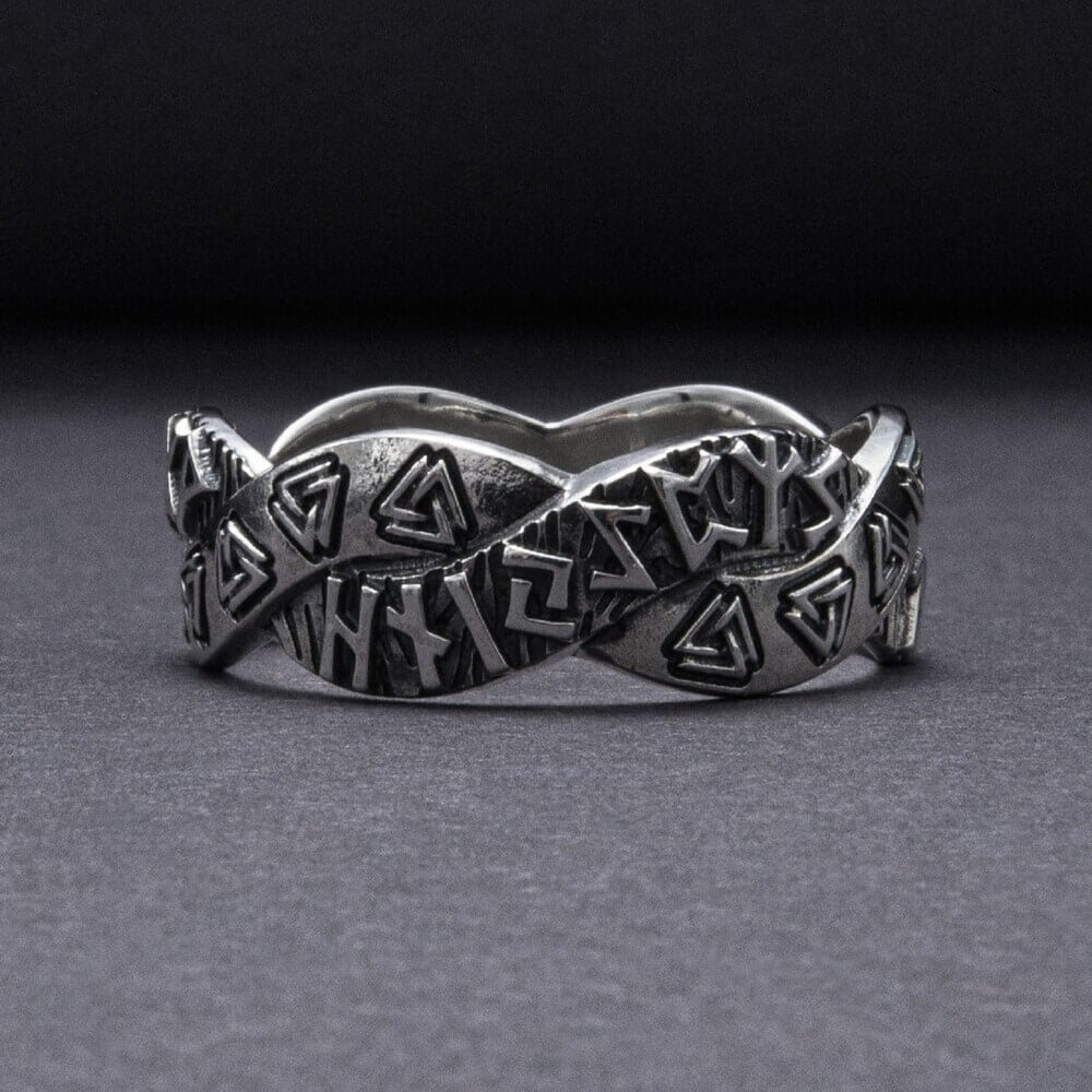 Viking Valknut Rune Silver Braided Ring