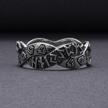 Viking Valknut Rune Silver Braided Ring