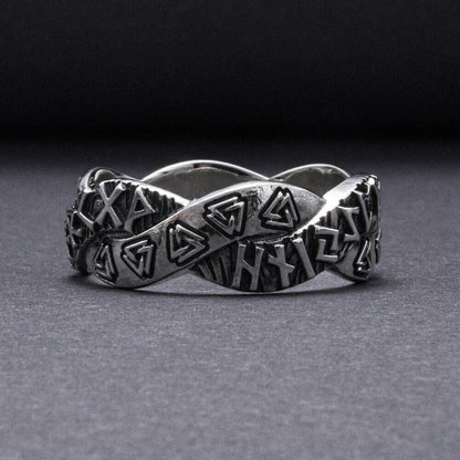 Viking Valknut Rune Silver Braided Ring