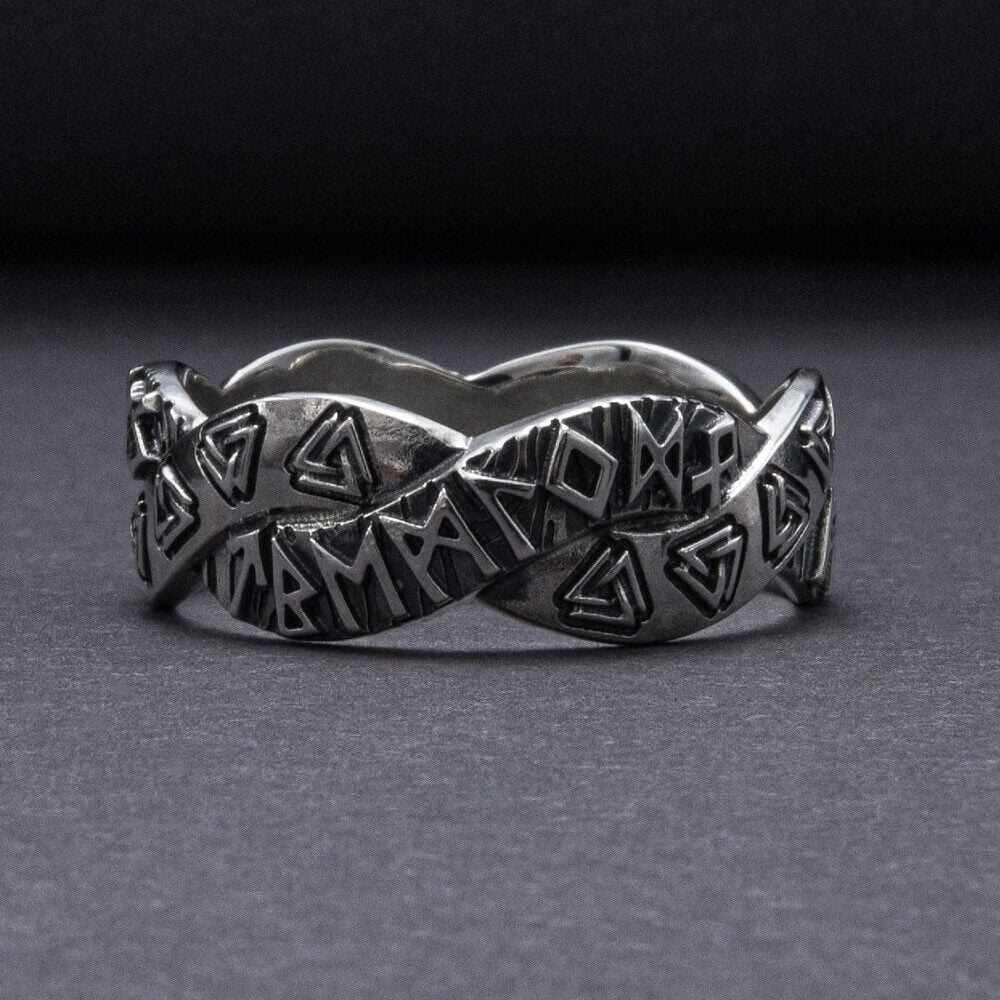 Viking Valknut Rune Silver Braided Ring