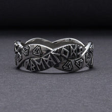 Viking Valknut Rune Silver Braided Ring