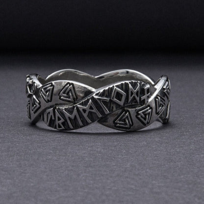 Viking Valknut Rune Silver Braided Ring