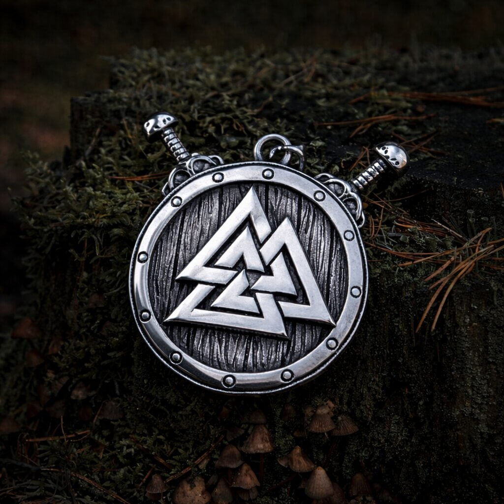 Viking Valknut Shield Pendant Necklace