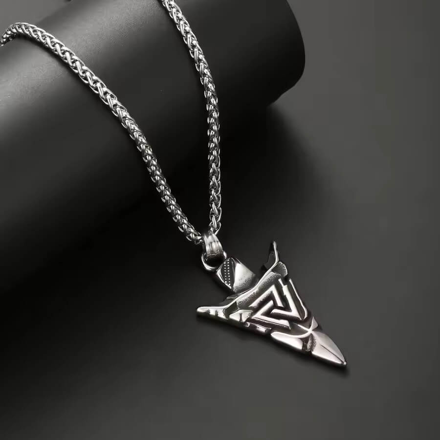 Viking Valknut Spearhead Pendant Necklace | Tyr Symbol