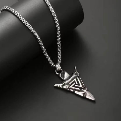 Viking Valknut Spearhead Pendant Necklace | Tyr Symbol
