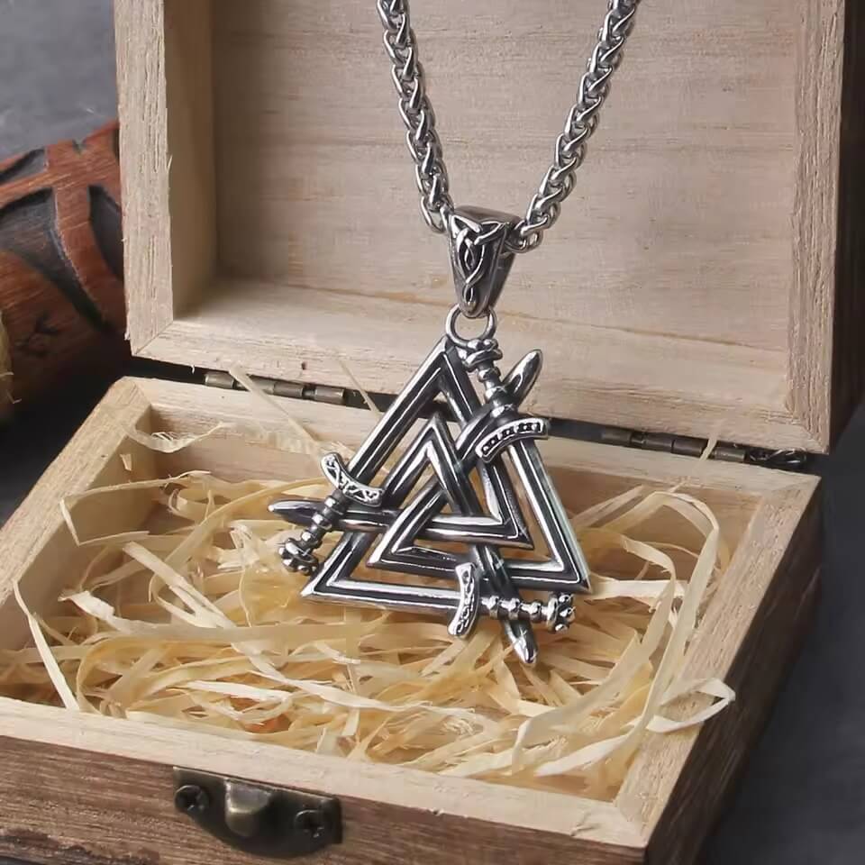 Viking Valknut Sword Necklace with Chain