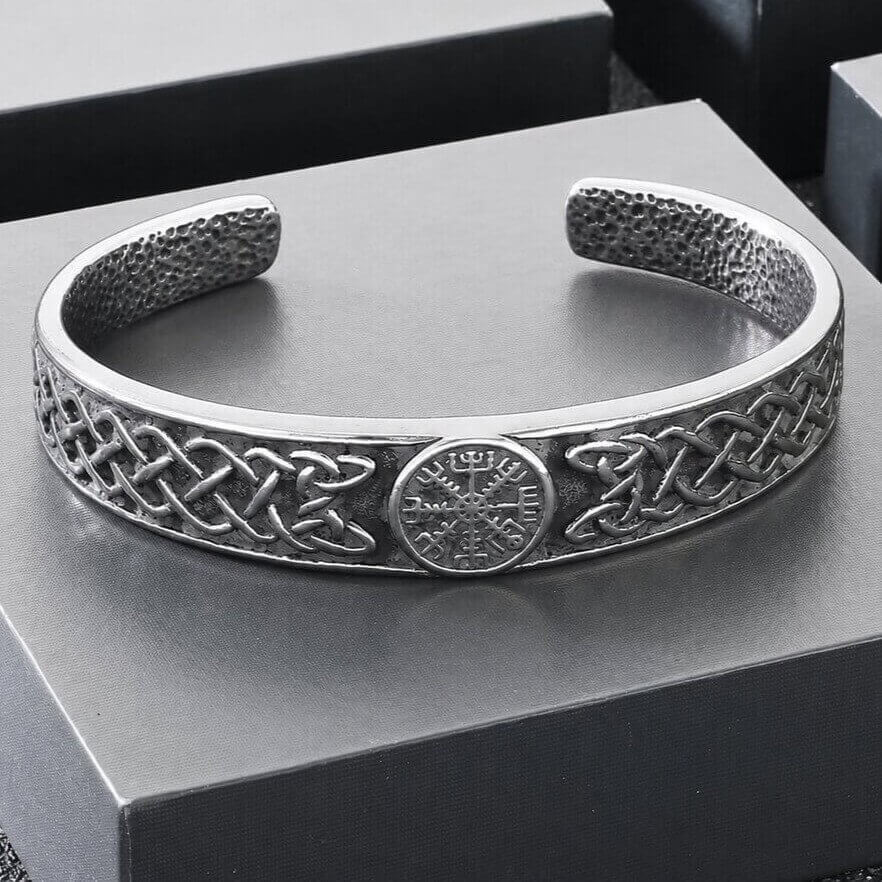 Viking Vegvisir Cuff Bracelet | Celtic Knotwork Open Band