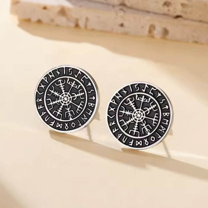 Viking Vegvisir Stud Earrings | Elder Futhark Rune Circle